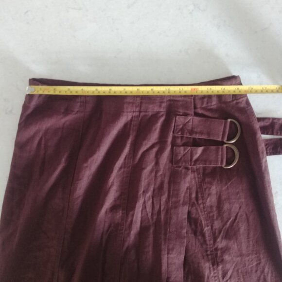 Studio Point linen blend chocolate brown wrap style midi skirt front slit 10 - Picture 13 of 15